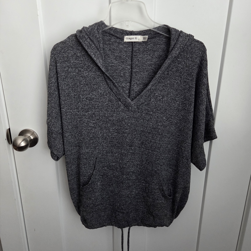 Ginger G Charcoal Hooded V-Neck Short Sleeved Hoodie